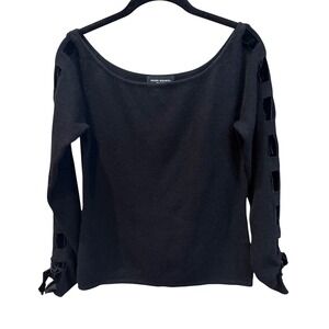 Heidi Weisel Black Cashmere Blend Velvet Ribbon Cut Out Sleeve Sweater Size 10